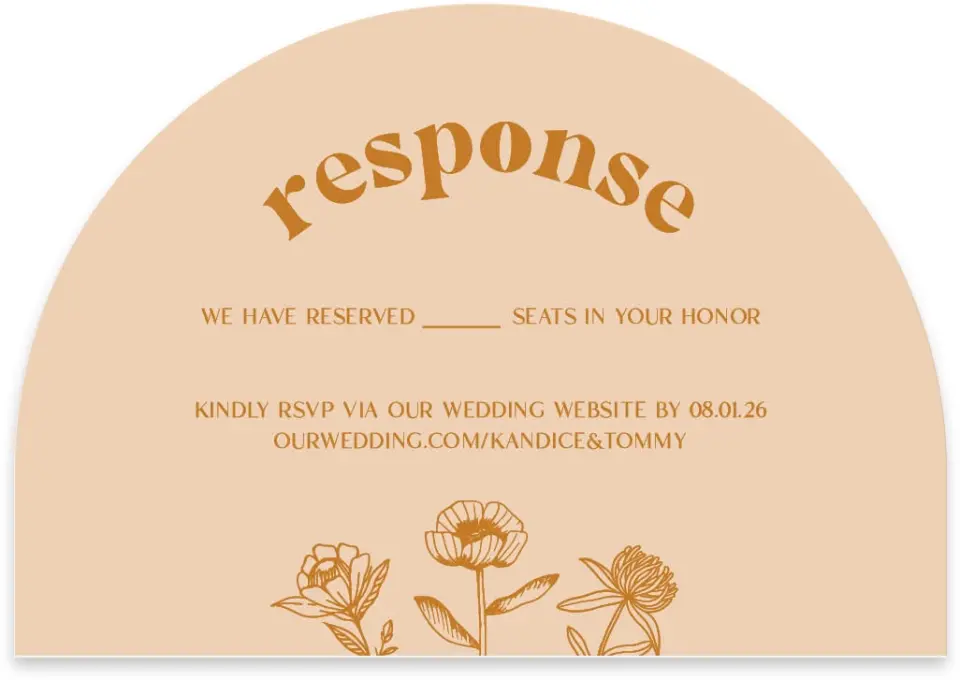 This is a 5" x 3½" Wedding Invitation RSVP Postcard called The Kandice printed in full color on Luxe Satin paper