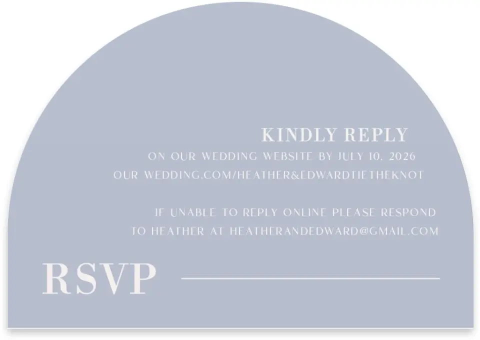 This is a 5" x 3½" Wedding Invitation RSVP Postcard called The Heather printed in full color on Luxe Satin paper