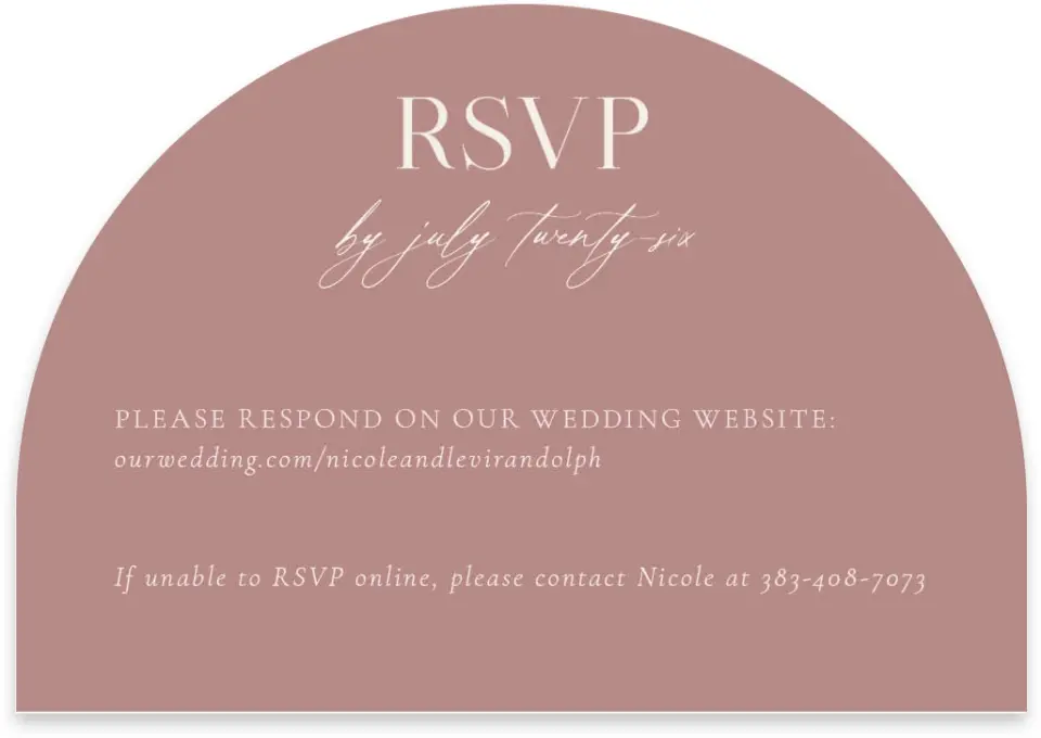 This is a 5" x 3½" Wedding Invitation RSVP Postcard called The Nicole printed in full color on Luxe Satin paper