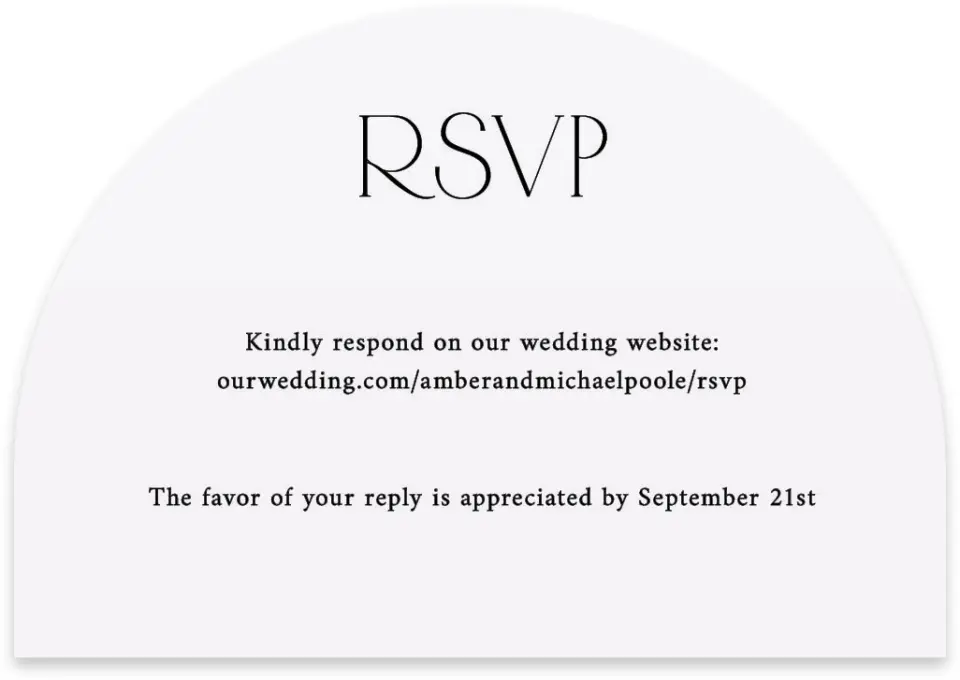 This is a 5" x 3½" Wedding Invitation RSVP Postcard called The Amber printed in full color on Luxe Satin paper
