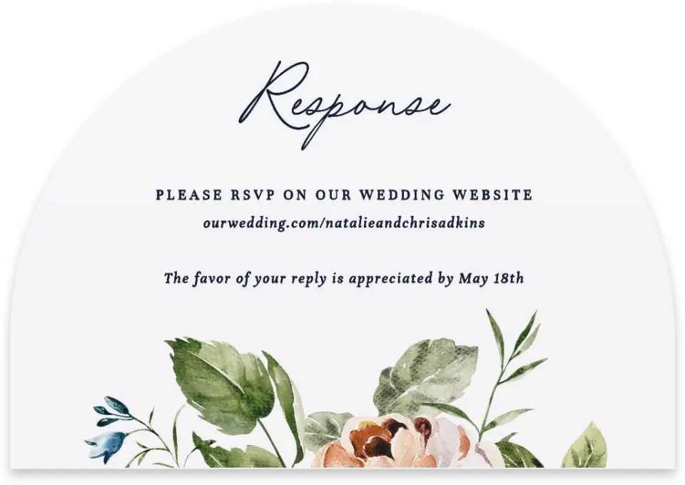 This is a 5" x 3½" Wedding Invitation RSVP Postcard called The Natalie printed in full color on Luxe Satin paper