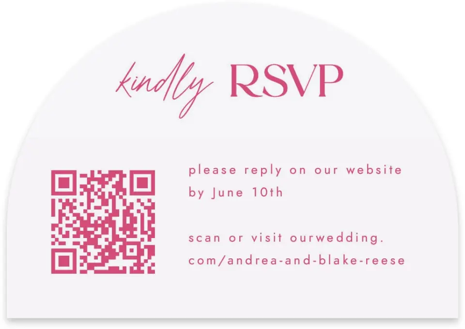 This is a 5" x 3½" Wedding Invitation RSVP Postcard called The Andrea printed in full color with Rose Gold foil on Luxe Satin paper