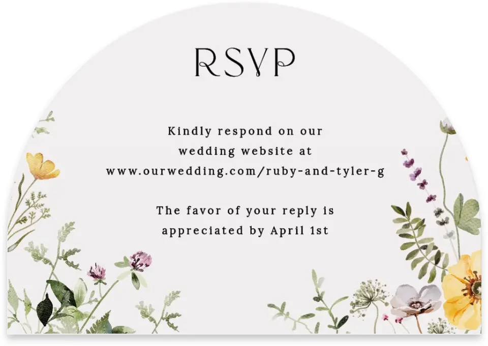 This is a 5" x 3½" Wedding Invitation RSVP Postcard called The Ruby printed in full color on Luxe Satin paper
