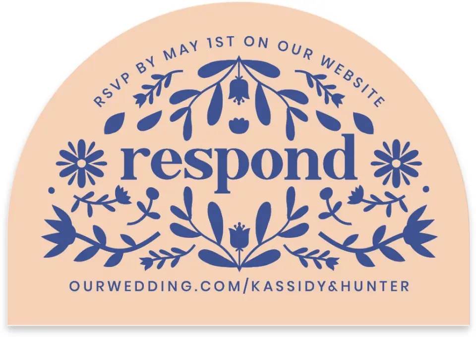 This is a 5" x 3½" Wedding Invitation RSVP Postcard called The Kassidy printed in full color on Luxe Satin paper