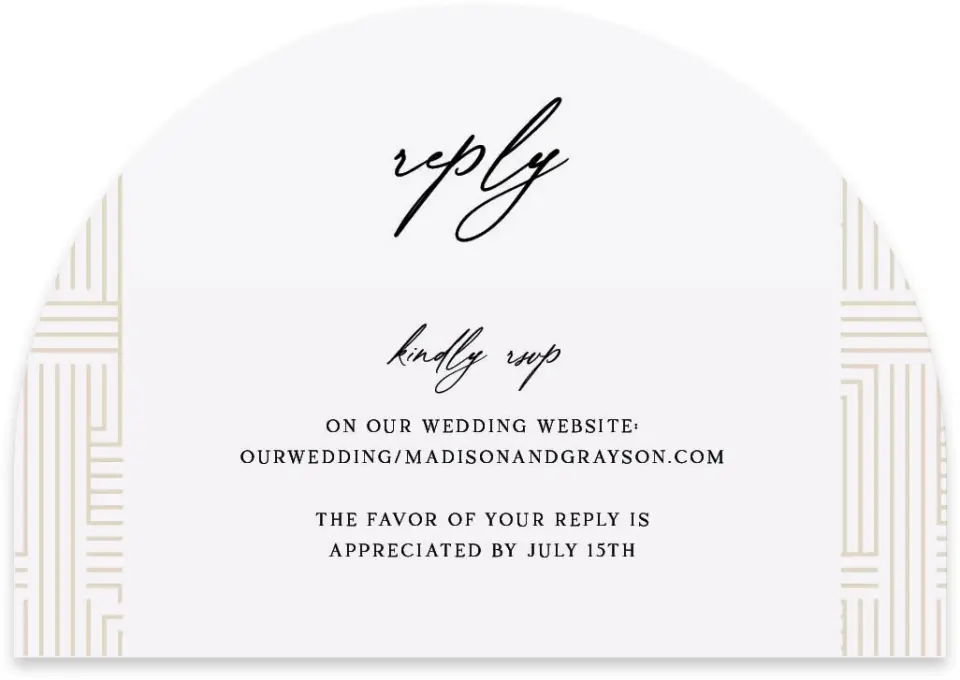 This is a 5" x 3½" Wedding Invitation RSVP Postcard called Love Maze printed in full color with Rose Gold foil on Luxe Satin paper