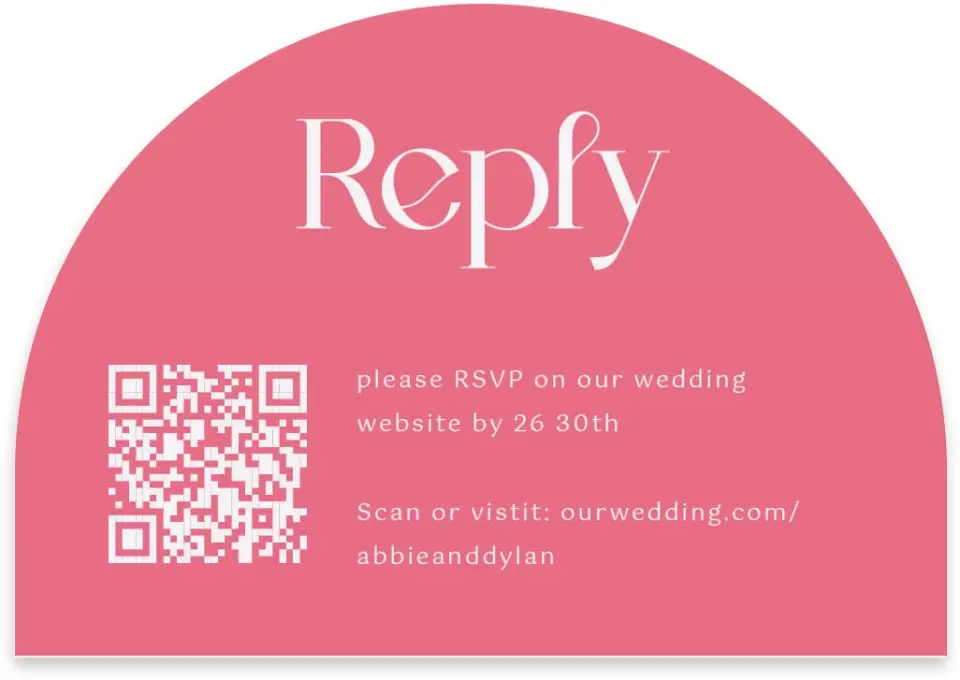 This is a 5" x 3½" Wedding Invitation RSVP Postcard called The Abigail printed in full color on Luxe Satin paper