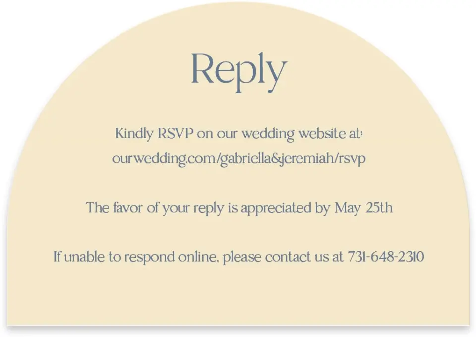 This is a 5" x 3½" Wedding Invitation RSVP Postcard called The Gabriella printed in full color with Rose Gold foil on Luxe Satin paper