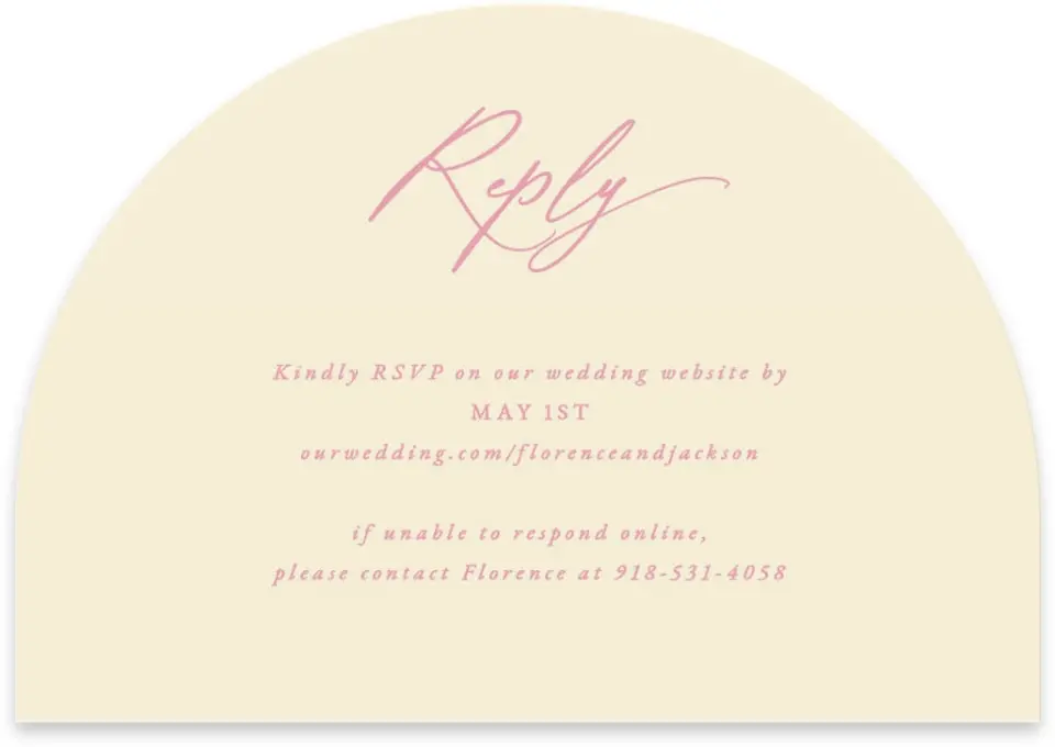 This is a 5" x 3½" Wedding Invitation RSVP Postcard called The Florence printed in full color on Luxe Satin paper
