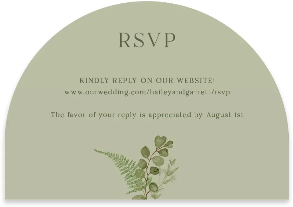 This is a 5" x 3½" Wedding Invitation RSVP Postcard called The Hailey printed in full color on Luxe Satin paper