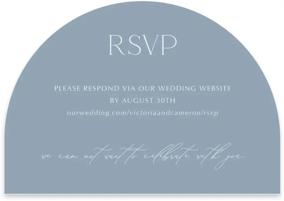 This is a 5" x 3½" Wedding Invitation RSVP Postcard called The Victoria printed in full color on Luxe Satin paper