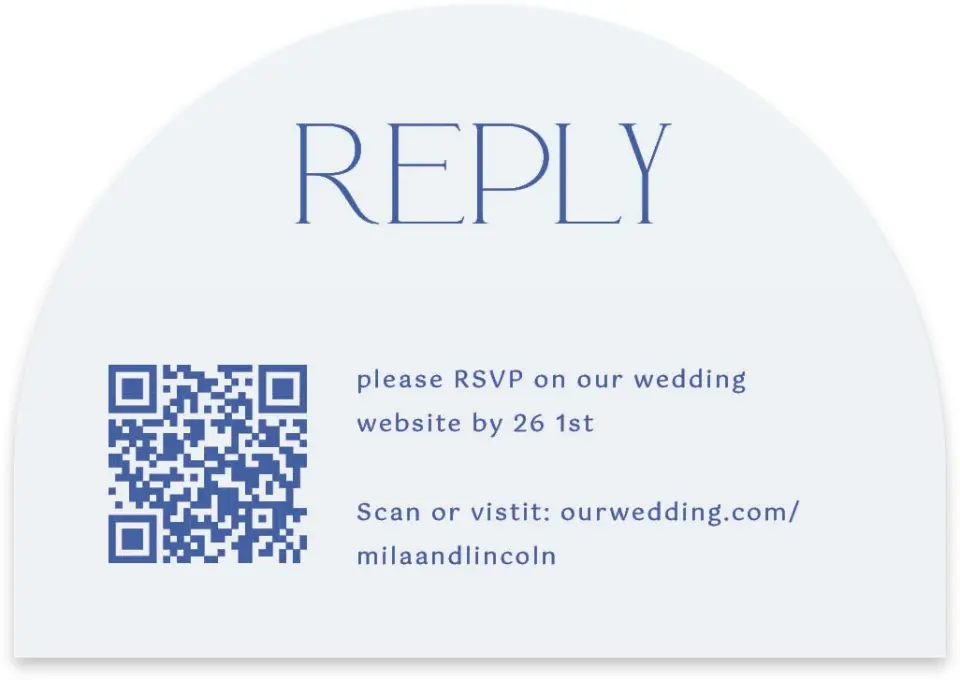 This is a 5" x 3½" Wedding Invitation RSVP Postcard called The Mila printed in full color on Luxe Satin paper