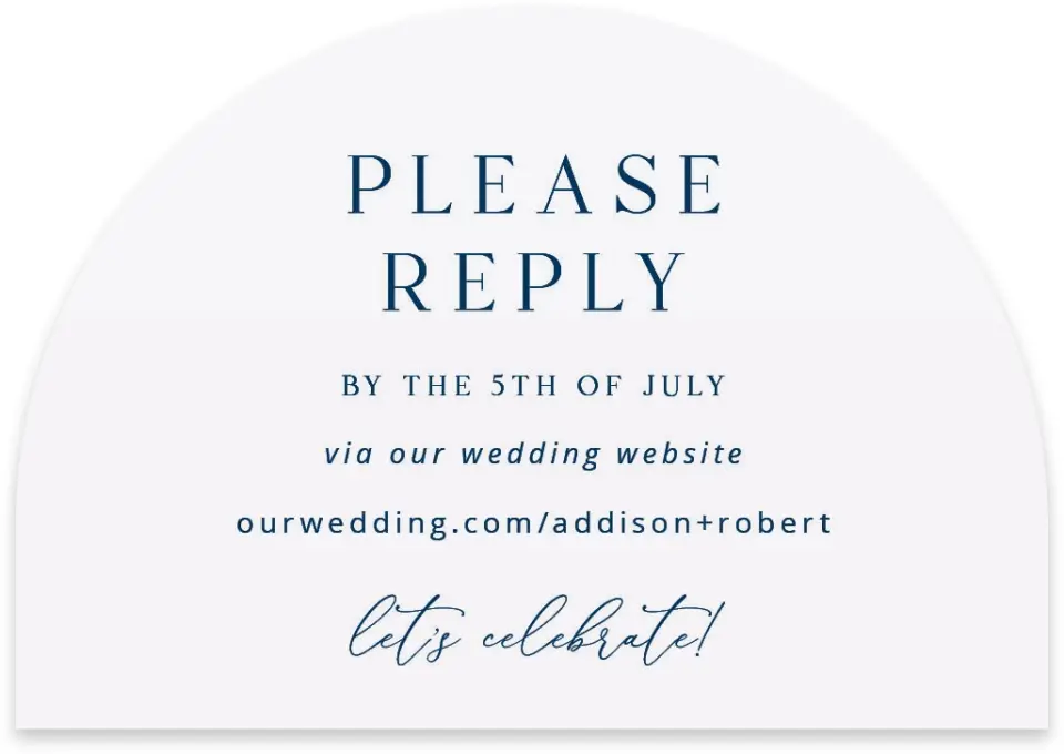 This is a 5" x 3½" Wedding Invitation RSVP Postcard called The Addison printed in full color on Luxe Satin paper