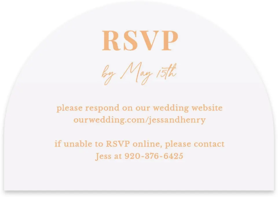 This is a 5" x 3½" Wedding Invitation RSVP Postcard called The Jess printed in full color on Luxe Satin paper