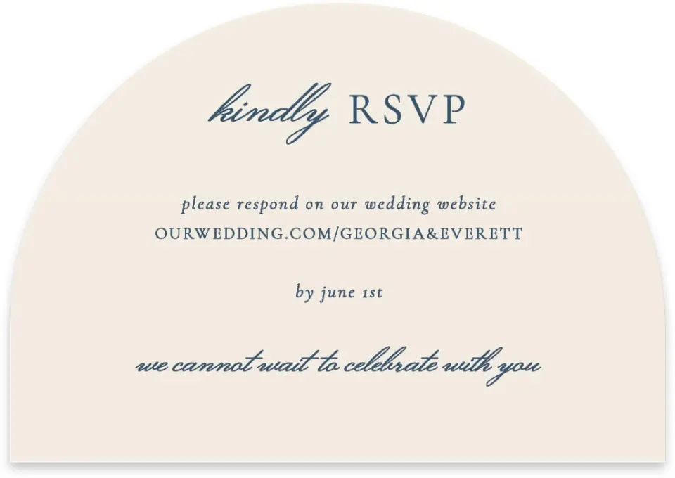 This is a 5" x 3½" Wedding Invitation RSVP Postcard called The Georgia printed in full color with Rose Gold foil on Luxe Satin paper