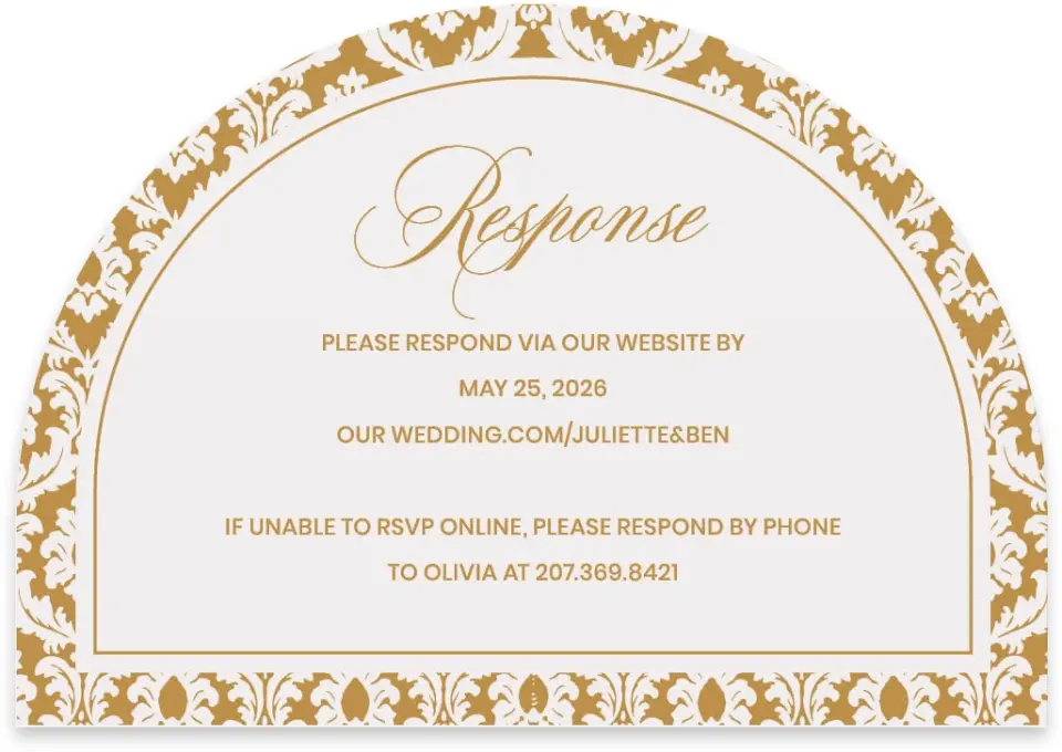 This is a 5" x 3½" Wedding Invitation RSVP Postcard called Wayzata printed in full color on Luxe Satin paper