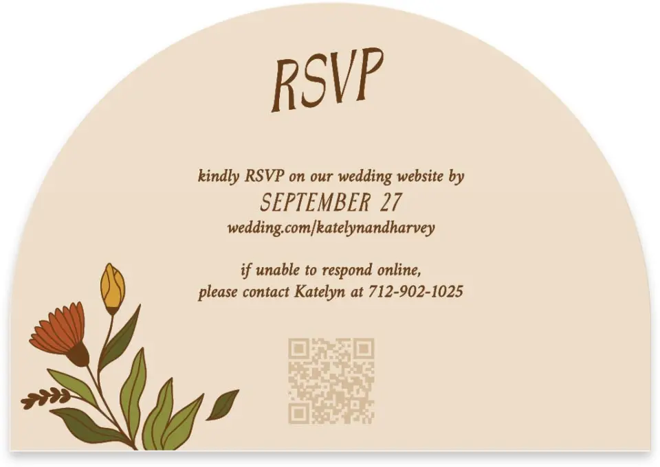 This is a 5" x 3½" Wedding Invitation RSVP Postcard called Wild + Bright printed in full color on Luxe Satin paper