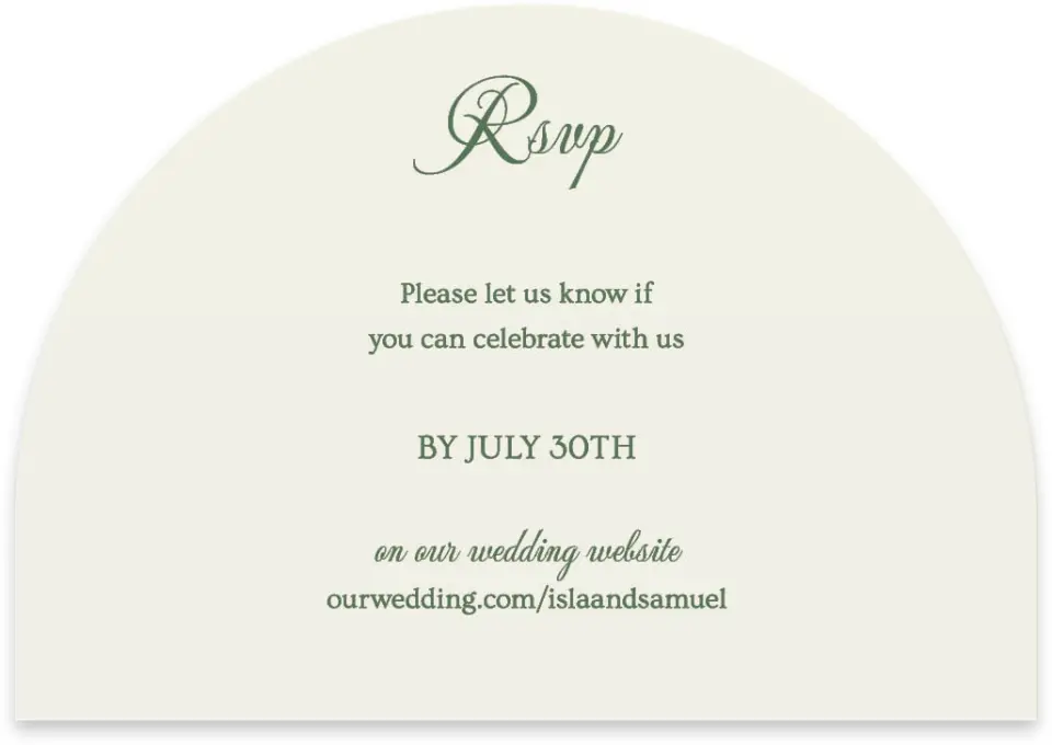 This is a 5" x 3½" Wedding Invitation RSVP Postcard called Warwick printed in full color on Luxe Satin paper