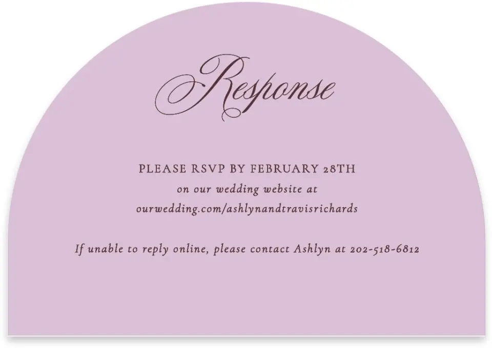 This is a 5" x 3½" Wedding Invitation RSVP Postcard called Georgetown printed in full color on Luxe Satin paper