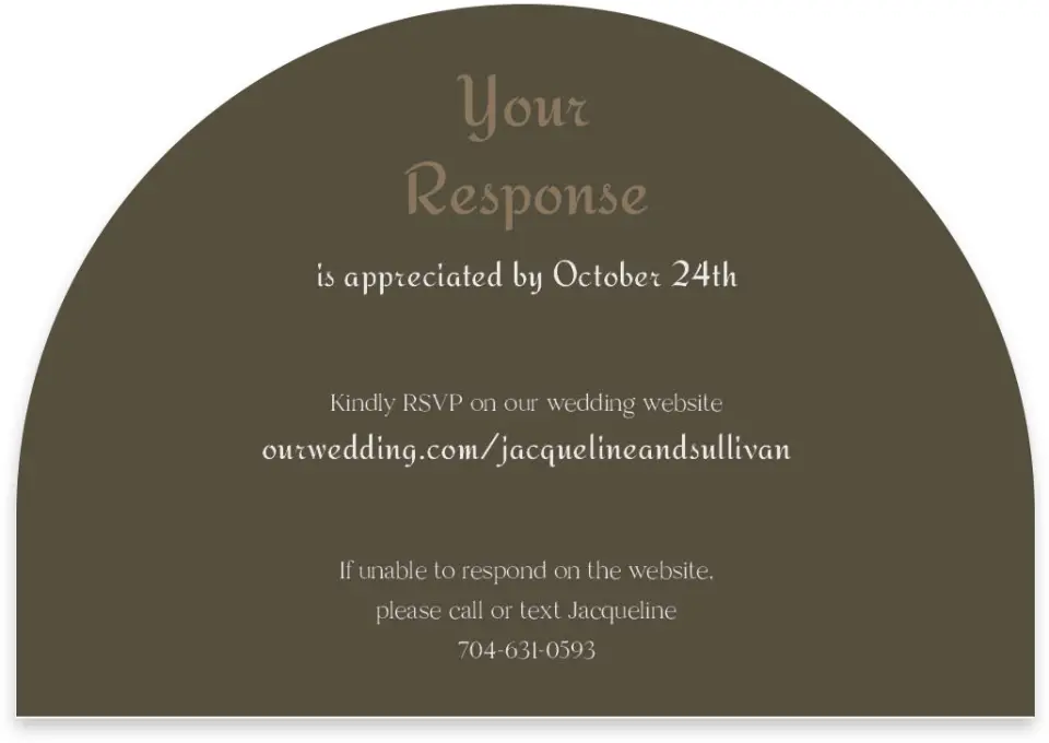 This is a 5" x 3½" Wedding Invitation RSVP Postcard called Lafayette printed in full color on Luxe Satin paper