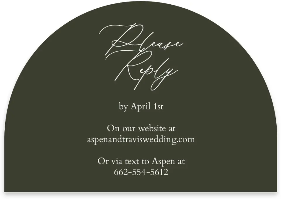 This is a 5" x 3½" Wedding Invitation RSVP Postcard called Willowmere printed in full color on Luxe Satin paper