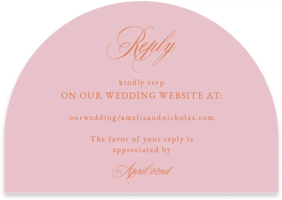 This is a 5" x 3½" Wedding Invitation RSVP Postcard called Forever Favorite printed in full color with Rose Gold foil on Luxe Satin paper