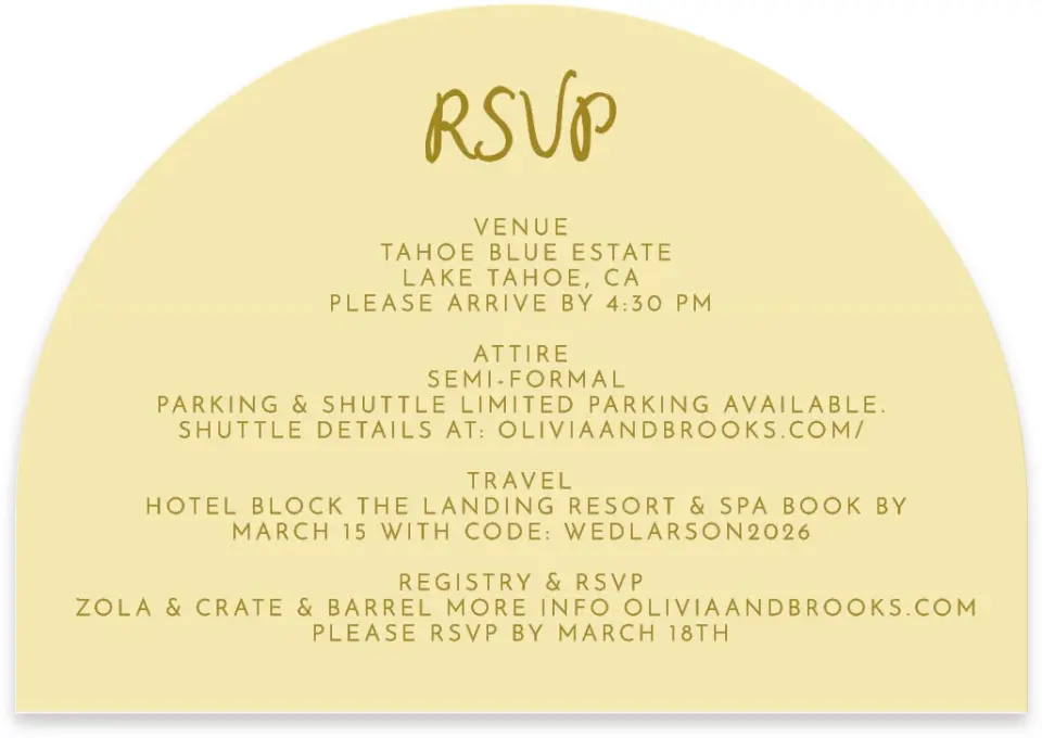This is a 5" x 3½" Wedding Invitation RSVP Postcard called Scalloped Elegance printed in full color on Luxe Satin paper