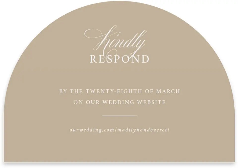 This is a 5" x 3½" Wedding Invitation RSVP Postcard called Elegant Shell printed in full color with Rose Gold foil on Luxe Satin paper