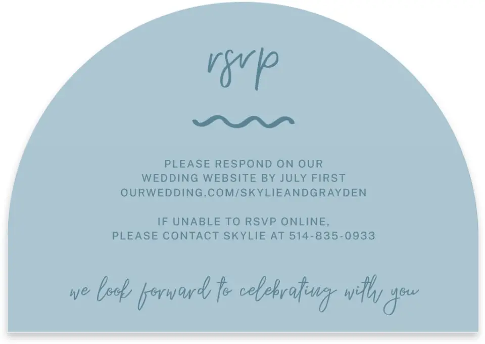This is a 5" x 3½" Wedding Invitation RSVP Postcard called I Hear Wedding Shells printed in full color on Luxe Satin paper
