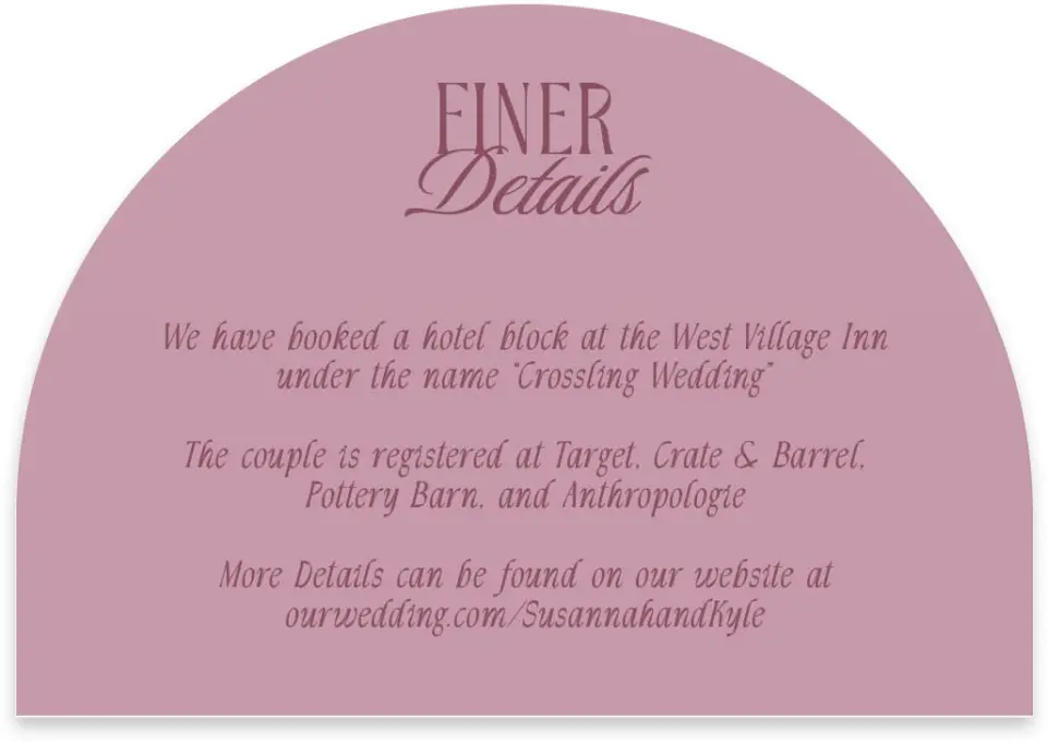 This is a 5" x 3½" Wedding Invitation RSVP Postcard called Ornate Garden printed in full color with Rose Gold foil on Luxe Satin paper