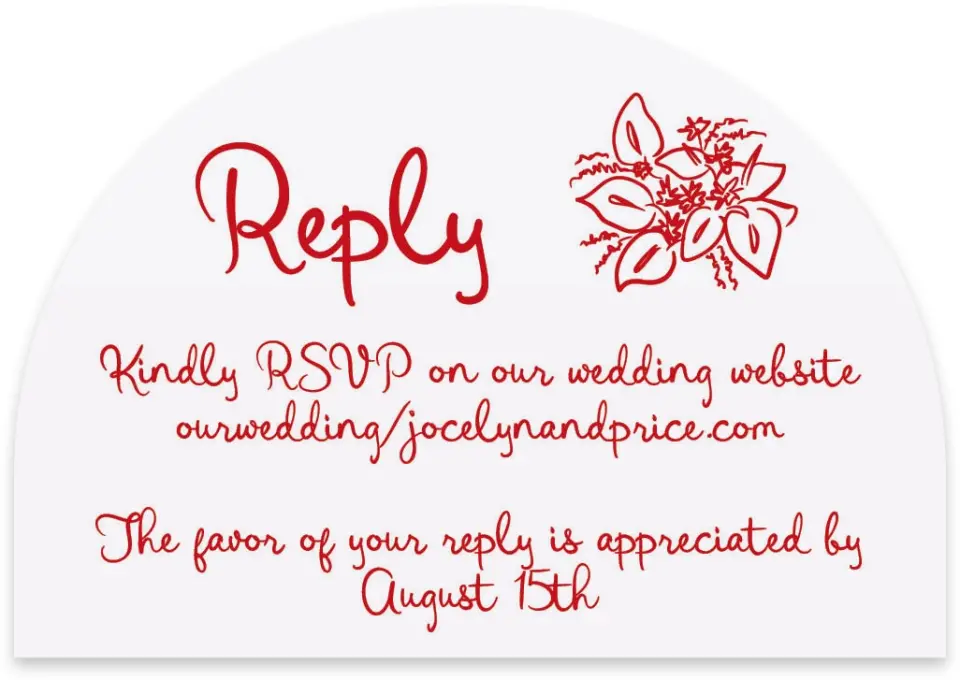 This is a 5" x 3½" Wedding Invitation RSVP Postcard called Flourishing Love printed in full color with Gold foil on Luxe Satin paper