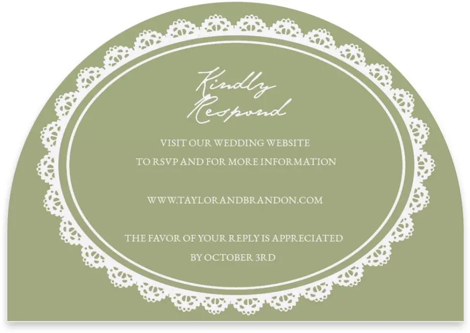 This is a 5" x 3½" Wedding Invitation RSVP Postcard called Verdant Romance printed in full color with Rose Gold foil on Luxe Satin paper