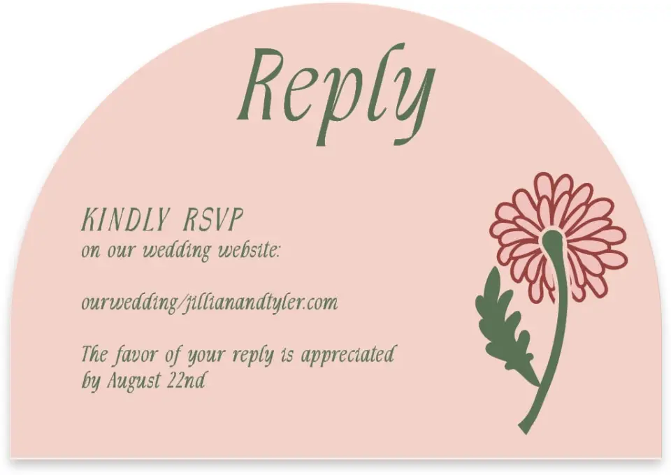 This is a 5" x 3½" Wedding Invitation RSVP Postcard called Regal Garden printed in full color with Gold foil on Luxe Satin paper