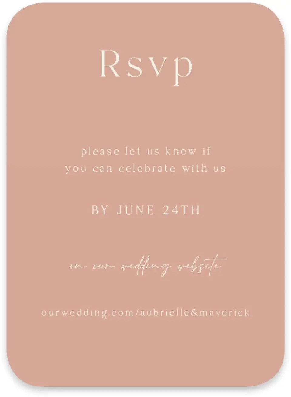 This is a 4½" x 3¼" Wedding Invitation RSVP Postcard called The Aubrielle printed in full color on Luxe Satin paper