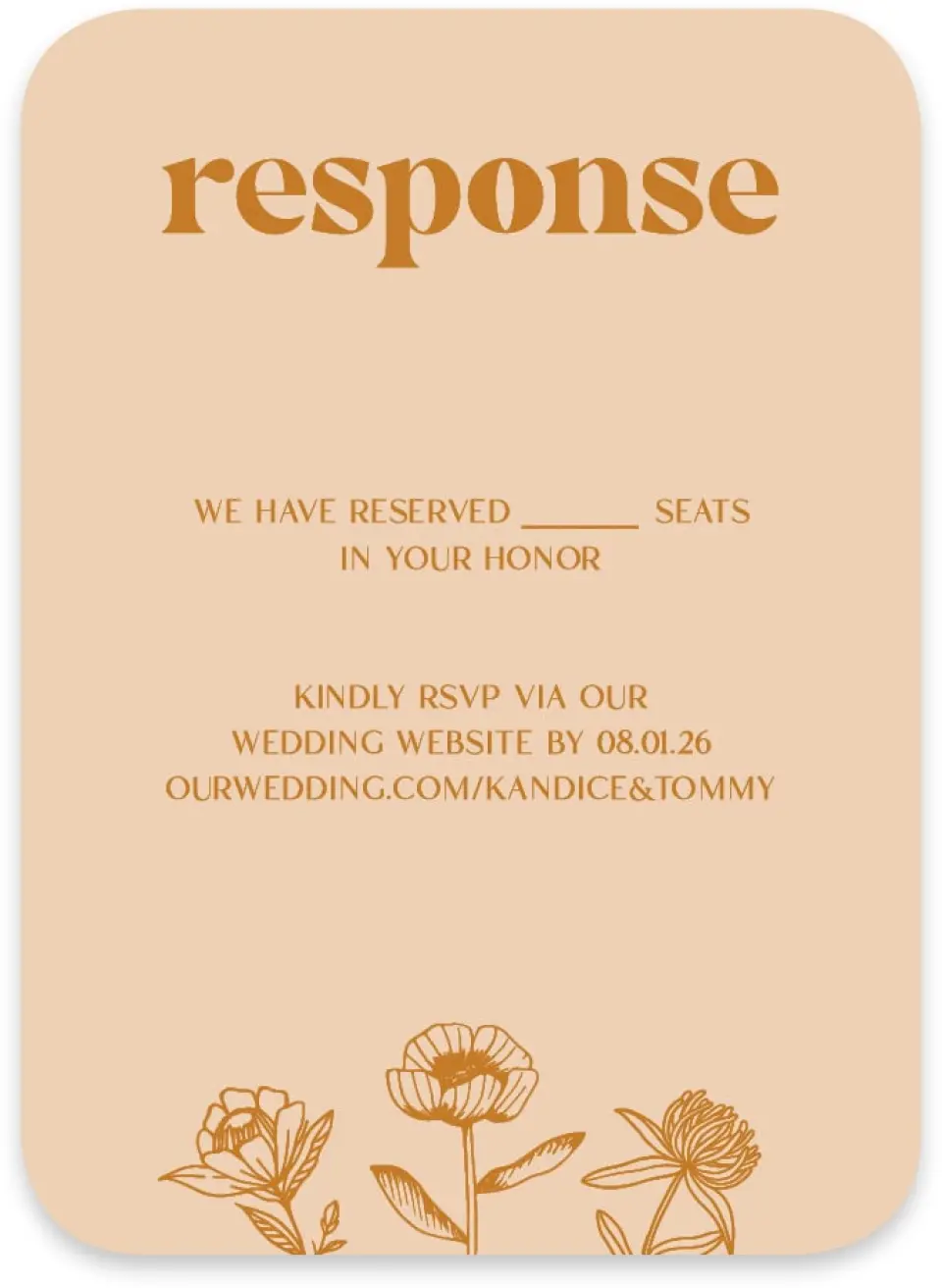 This is a 4½" x 3¼" Wedding Invitation RSVP Postcard called The Kandice printed in full color on Luxe Satin paper