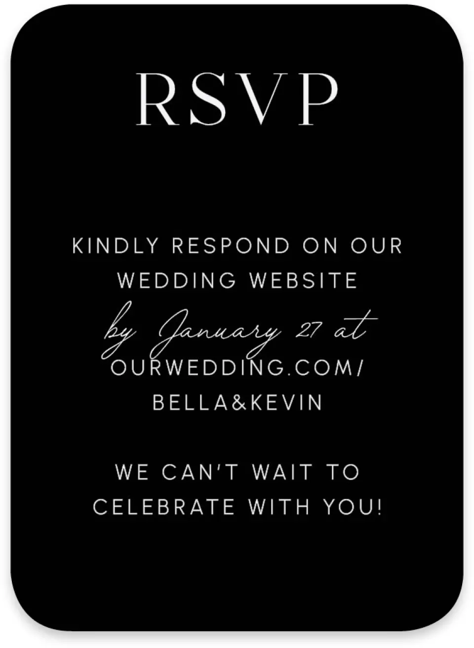 This is a 4½" x 3¼" Wedding Invitation RSVP Postcard called The Isabella printed in full color on Luxe Satin paper