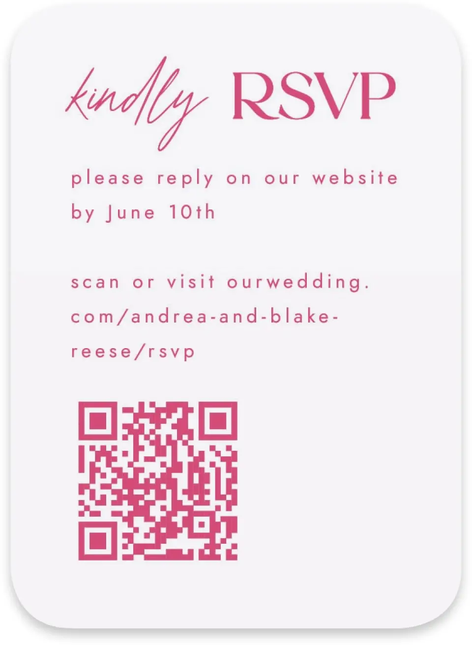 This is a 4½" x 3¼" Wedding Invitation RSVP Postcard called The Andrea printed in full color on Luxe Satin paper