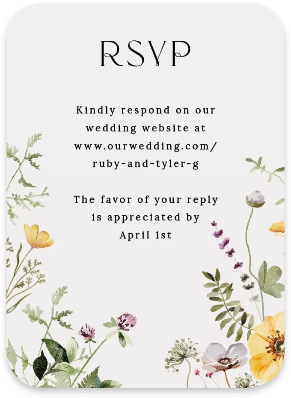 This is a 4½" x 3¼" Wedding Invitation RSVP Postcard called The Ruby printed in full color on Luxe Satin paper