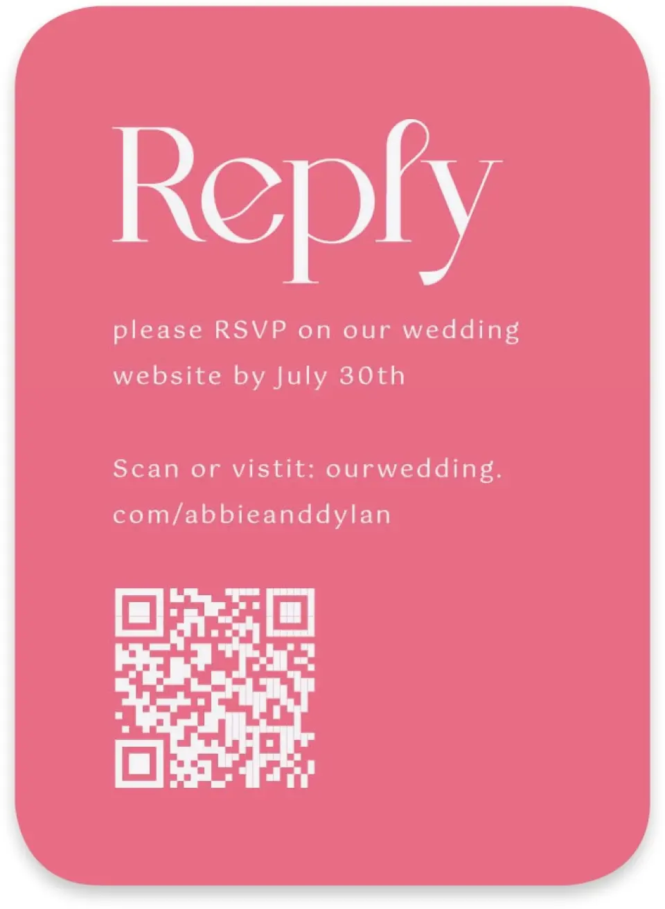 This is a 4½" x 3¼" Wedding Invitation RSVP Postcard called The Abigail printed in full color with Silver foil on Luxe Satin paper