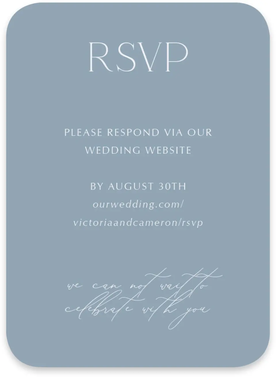 This is a 4½" x 3¼" Wedding Invitation RSVP Postcard called The Victoria printed in full color on Luxe Satin paper