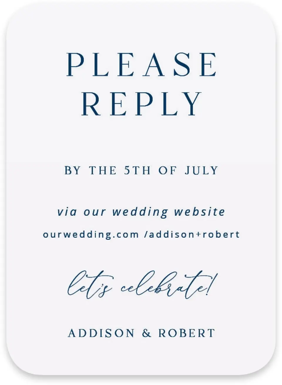 This is a 4½" x 3¼" Wedding Invitation RSVP Postcard called The Addison printed in full color on Luxe Satin paper