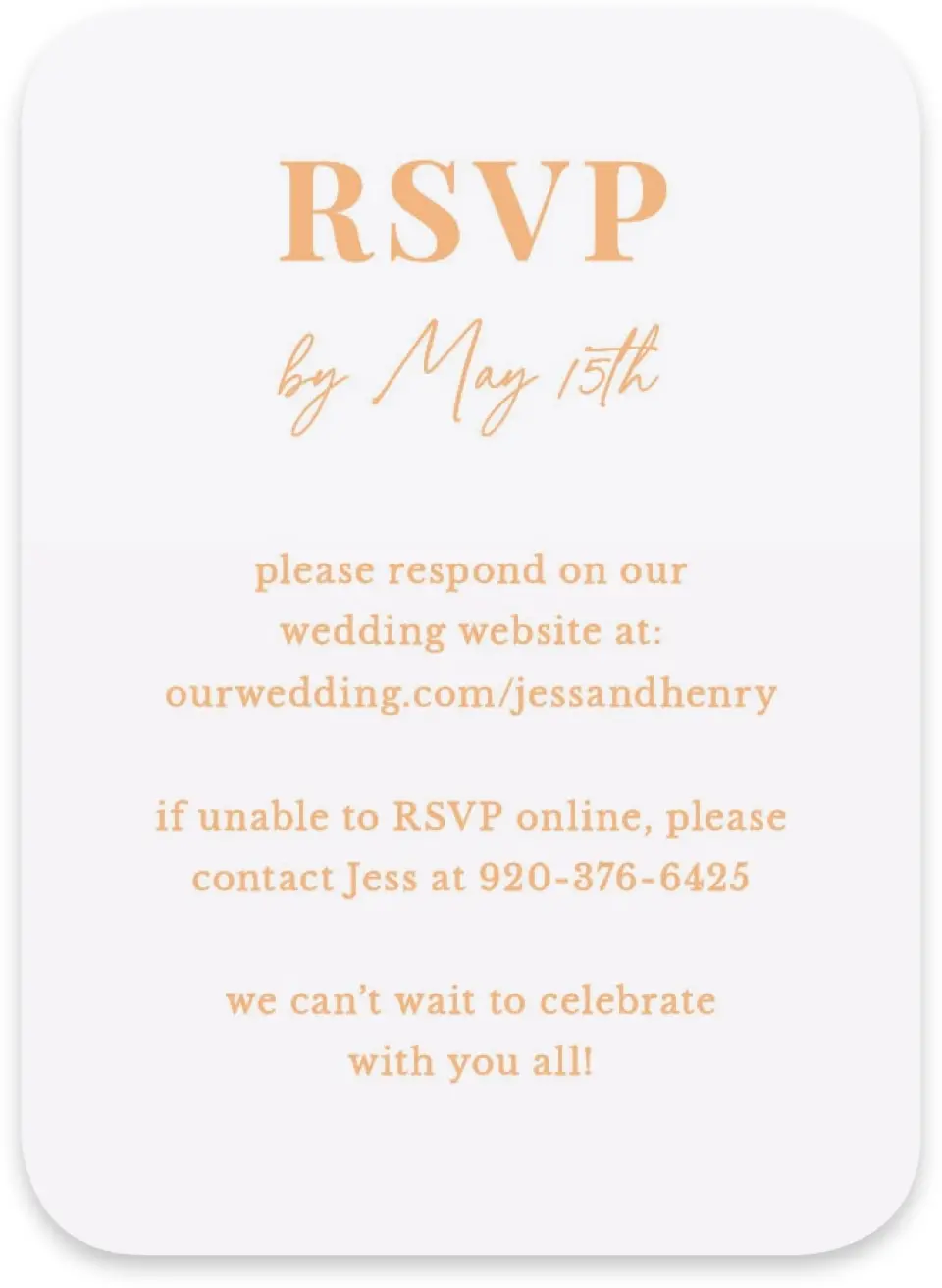 This is a 4½" x 3¼" Wedding Invitation RSVP Postcard called The Jess printed in full color on Luxe Satin paper