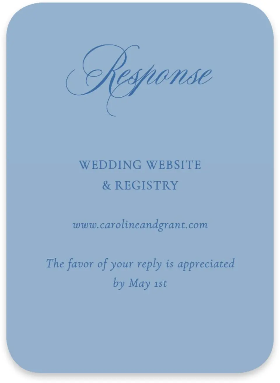 This is a 4½" x 3¼" Wedding Invitation RSVP Postcard called Bradley printed in full color on Luxe Satin paper