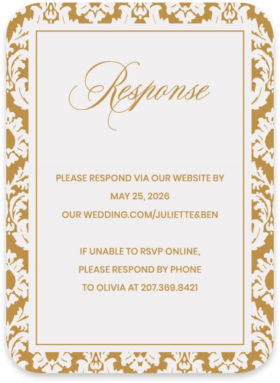 This is a 4½" x 3¼" Wedding Invitation RSVP Postcard called Wayzata printed in full color on Luxe Satin paper