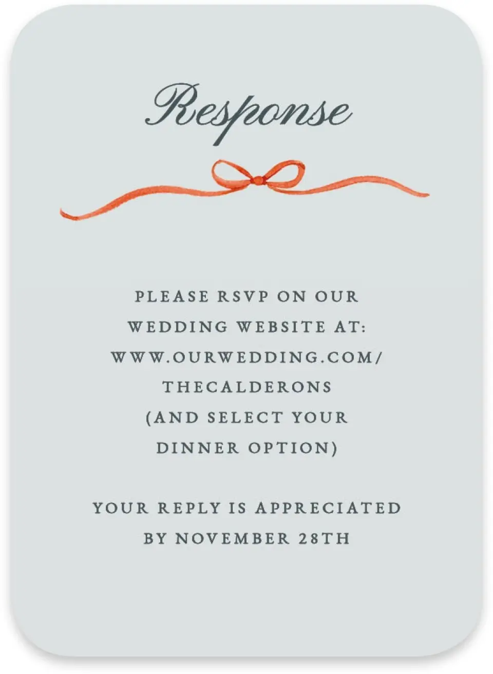 This is a 4½" x 3¼" Wedding Invitation RSVP Postcard called Heirloom Holly printed in full color on Luxe Satin paper