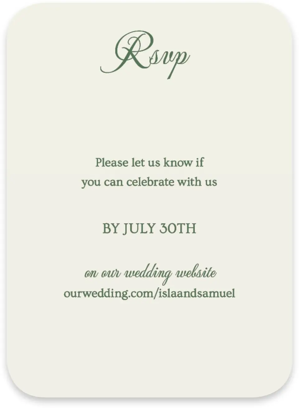 This is a 4½" x 3¼" Wedding Invitation RSVP Postcard called Warwick printed in full color on Luxe Satin paper