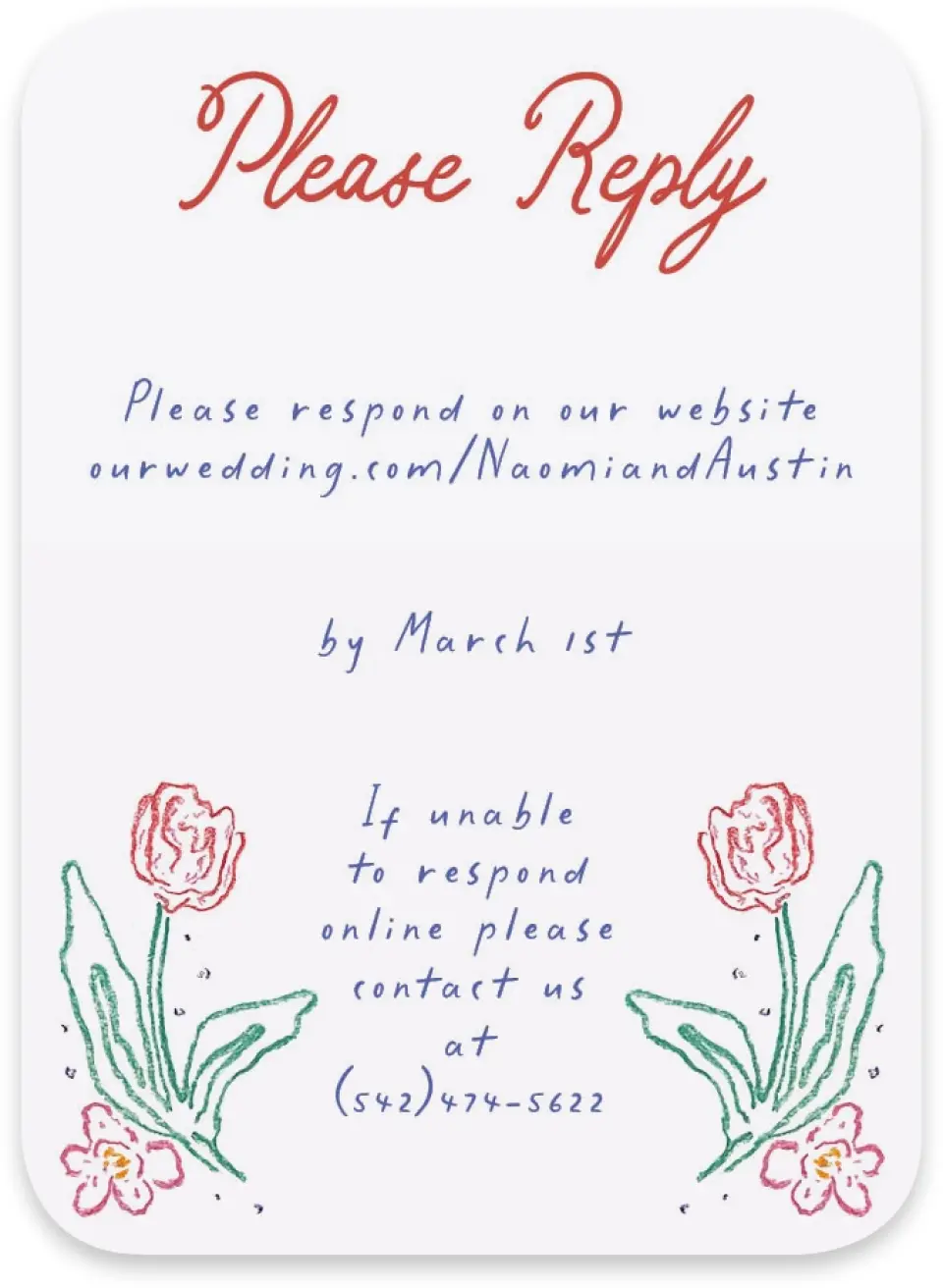 This is a 4½" x 3¼" Wedding Invitation RSVP Postcard called Whimsy Love printed in full color on Luxe Satin paper