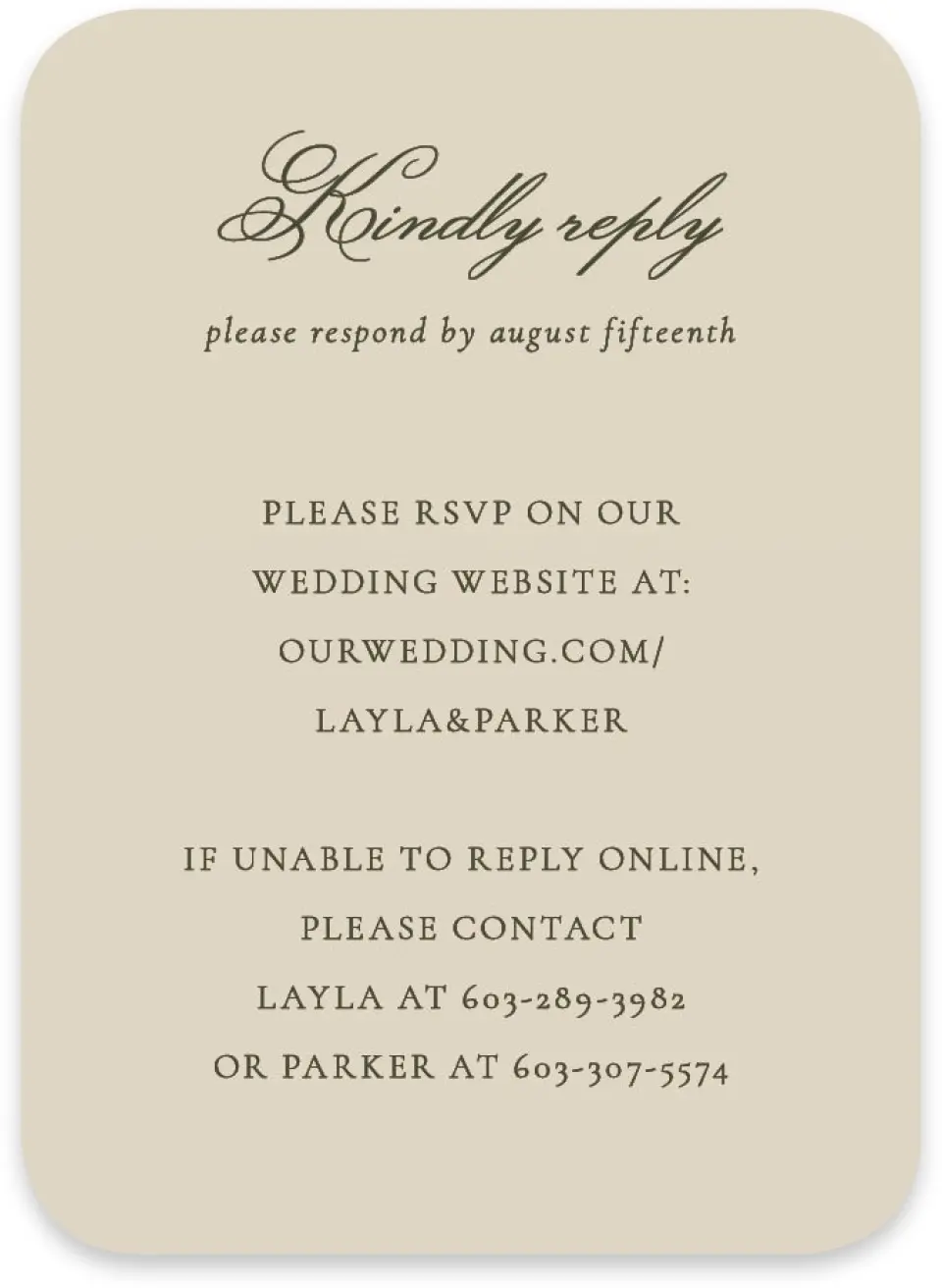 This is a 4½" x 3¼" Wedding Invitation RSVP Postcard called Holderness printed in full color on Luxe Satin paper