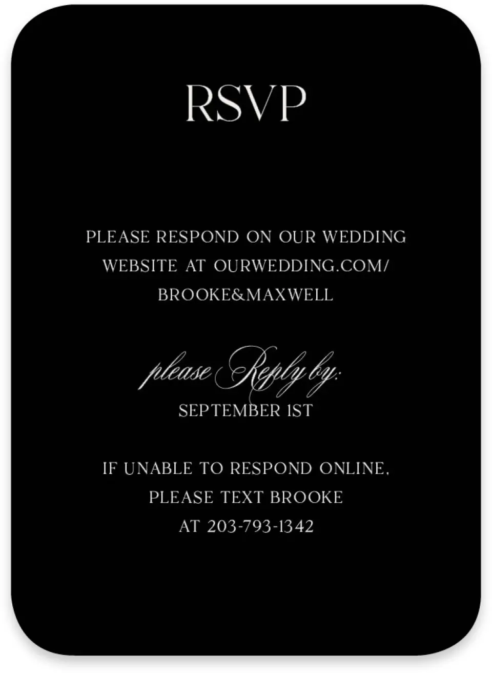 This is a 4½" x 3¼" Wedding Invitation RSVP Postcard called Greenwich printed in full color on Luxe Satin paper