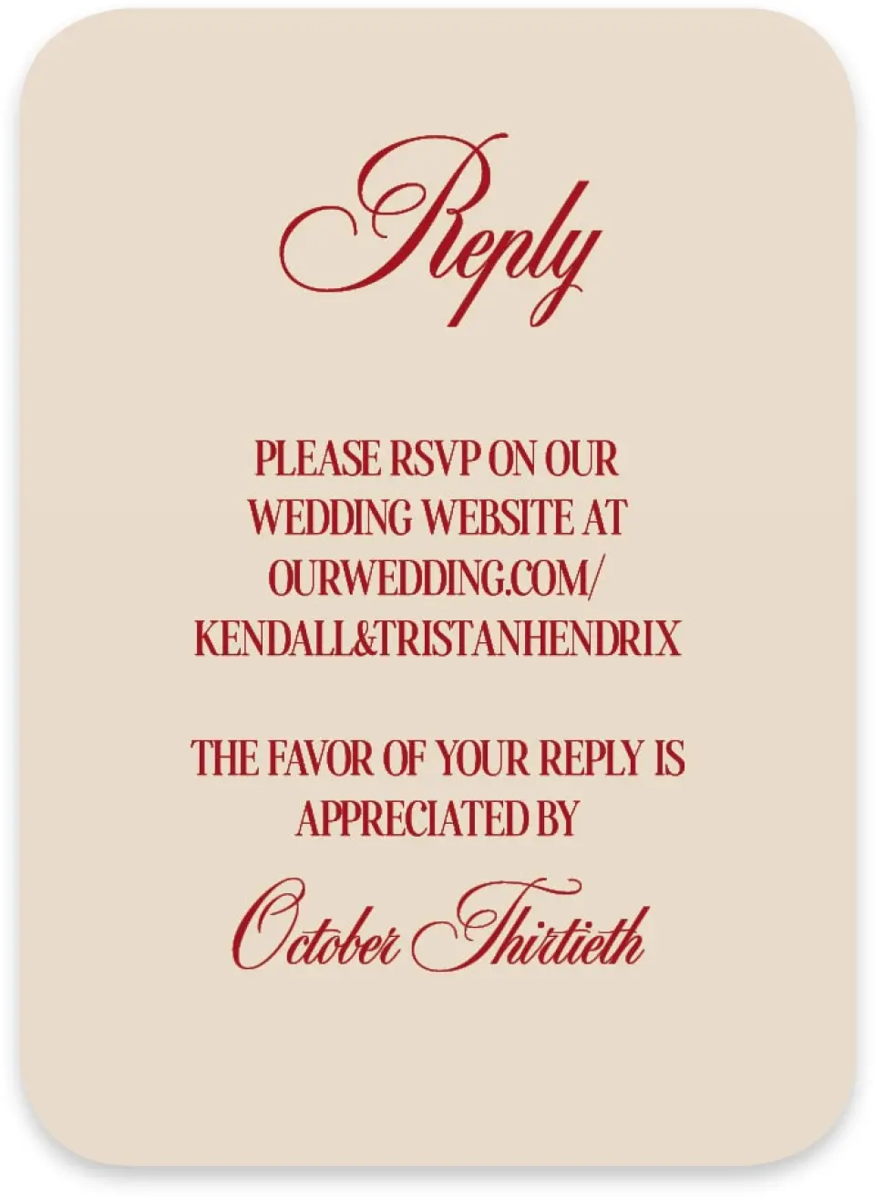 This is a 4½" x 3¼" Wedding Invitation RSVP Postcard called Montecito printed in full color on Luxe Satin paper