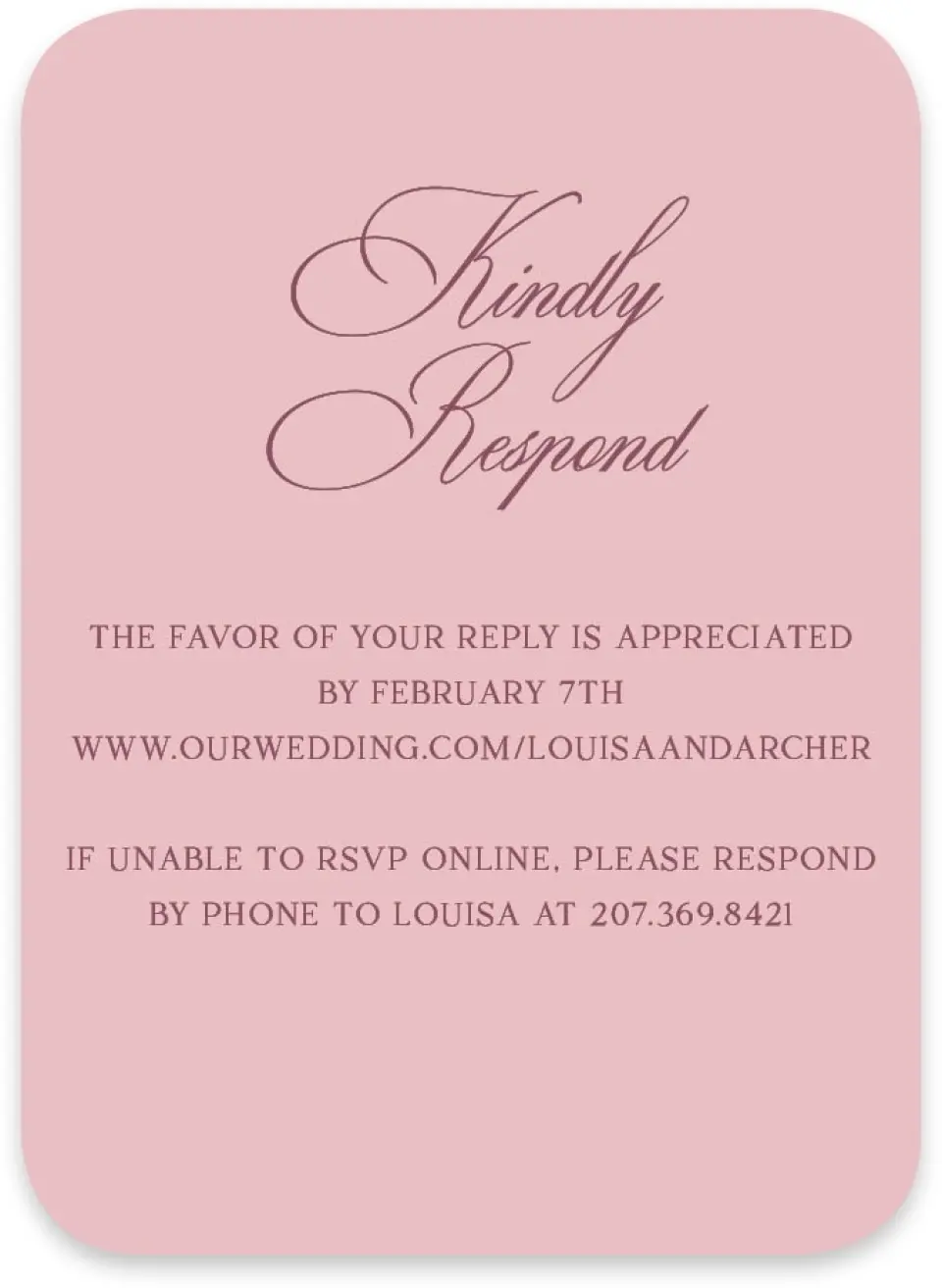 This is a 4½" x 3¼" Wedding Invitation RSVP Postcard called Roswell printed in full color on Luxe Satin paper